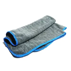 Microfasertuch Teske-1 Premium Microfasertuch, grau mit blauer Naht, für die Reinigung, zum Trocknen und Polieren von lackierten Oberflächen, Stein und Glas