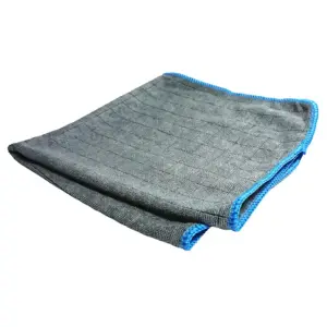 Microfasertuch-Teske Premium Microfasertuch, grau mit blauer Naht, für die Reinigung, zum Trocknen und Polieren von lackierten Oberflächen, Stein und Glas